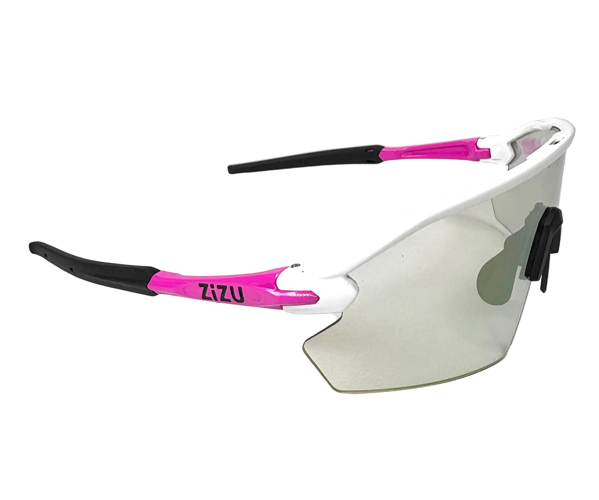 Sunglasses with black and pink frame on a white background